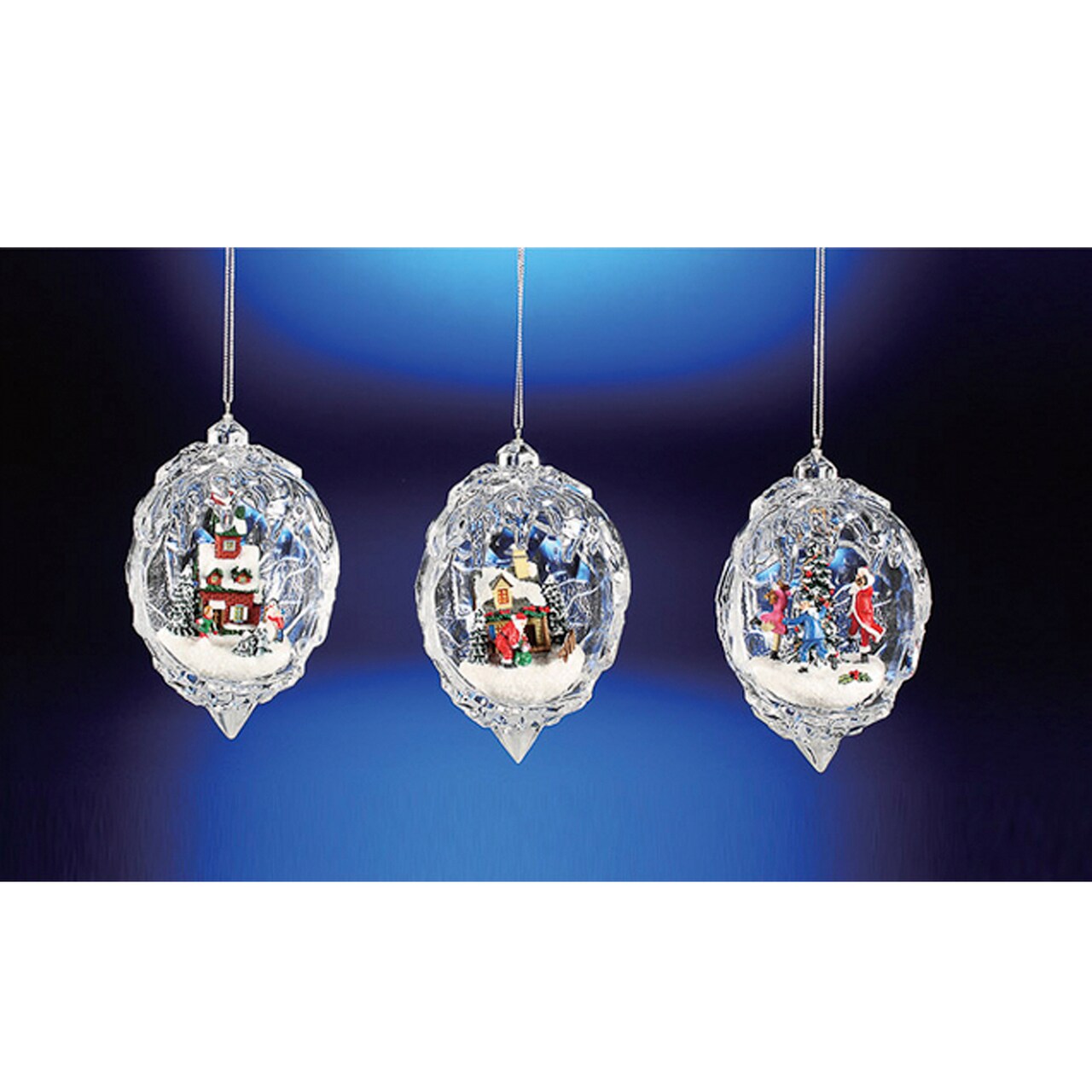 Icy Giftware Icy Crystal Egg Shaped Christmas Scene Ornaments - 4.5" - Set of 6